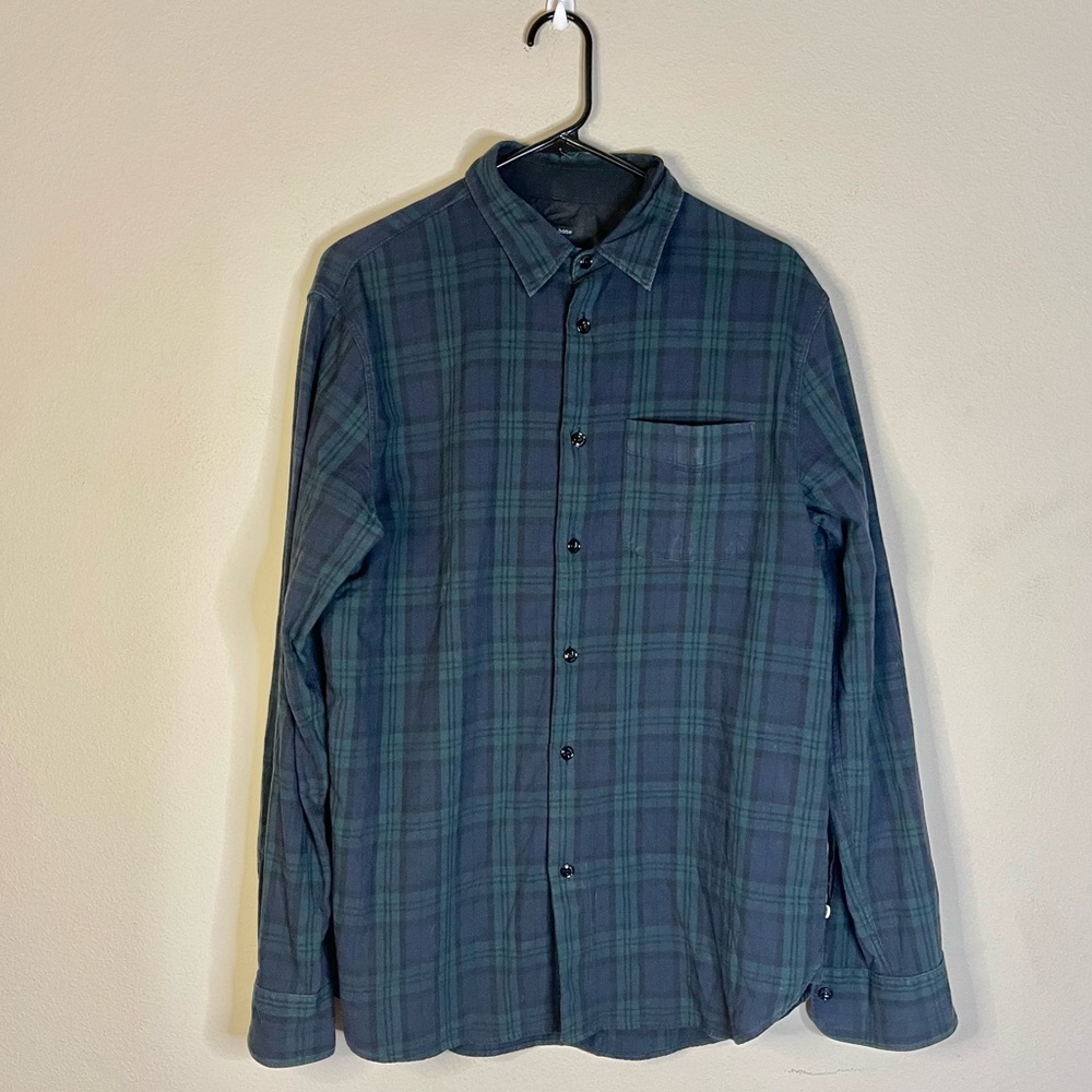Rag & Bone | Classic Fit Button Down Cotton Wool Blend Navy & Green Sz: Large